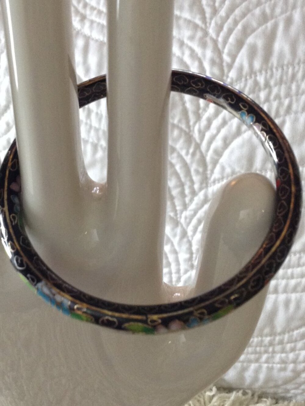 VTG 70's Cloisonne Enameled/Brass Bangle Navy Floral Motif Hippie Vibes Solid